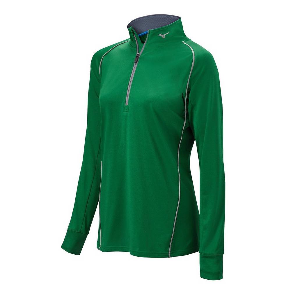 Womens Mizuno Comp 1/2 Zip Long Sleeve Pullover Green Philippines (SCQXPT762)